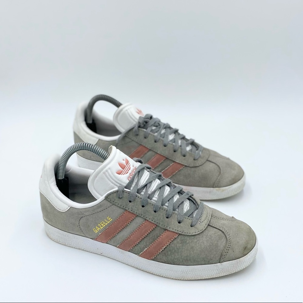 Adidas Gazelle Shoes Womens 8.5  Grey Pink Trefoil Lace Up Suede